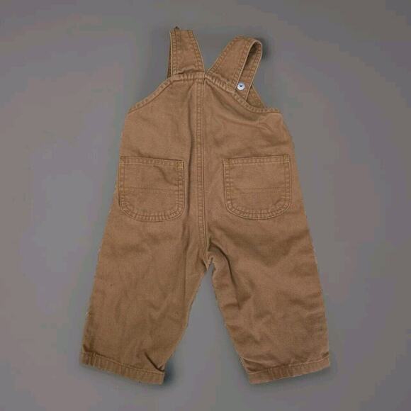 Carhartt Bibs Snow Fishing Hunting Canvas‎ Toddler 9M Brown Overalls Snap Crotch - Picture 2 of 4
